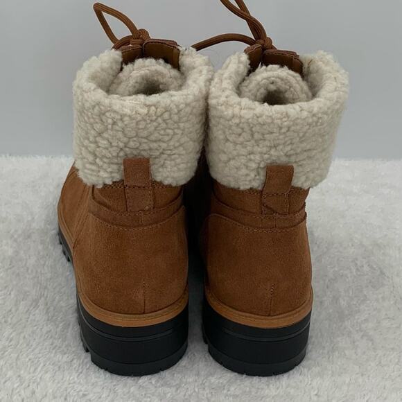 Marc Fisher Womens 10M Isabel Boots Brown Leather Suede Lace Up Faux Fur Winter - Picture 4 of 13